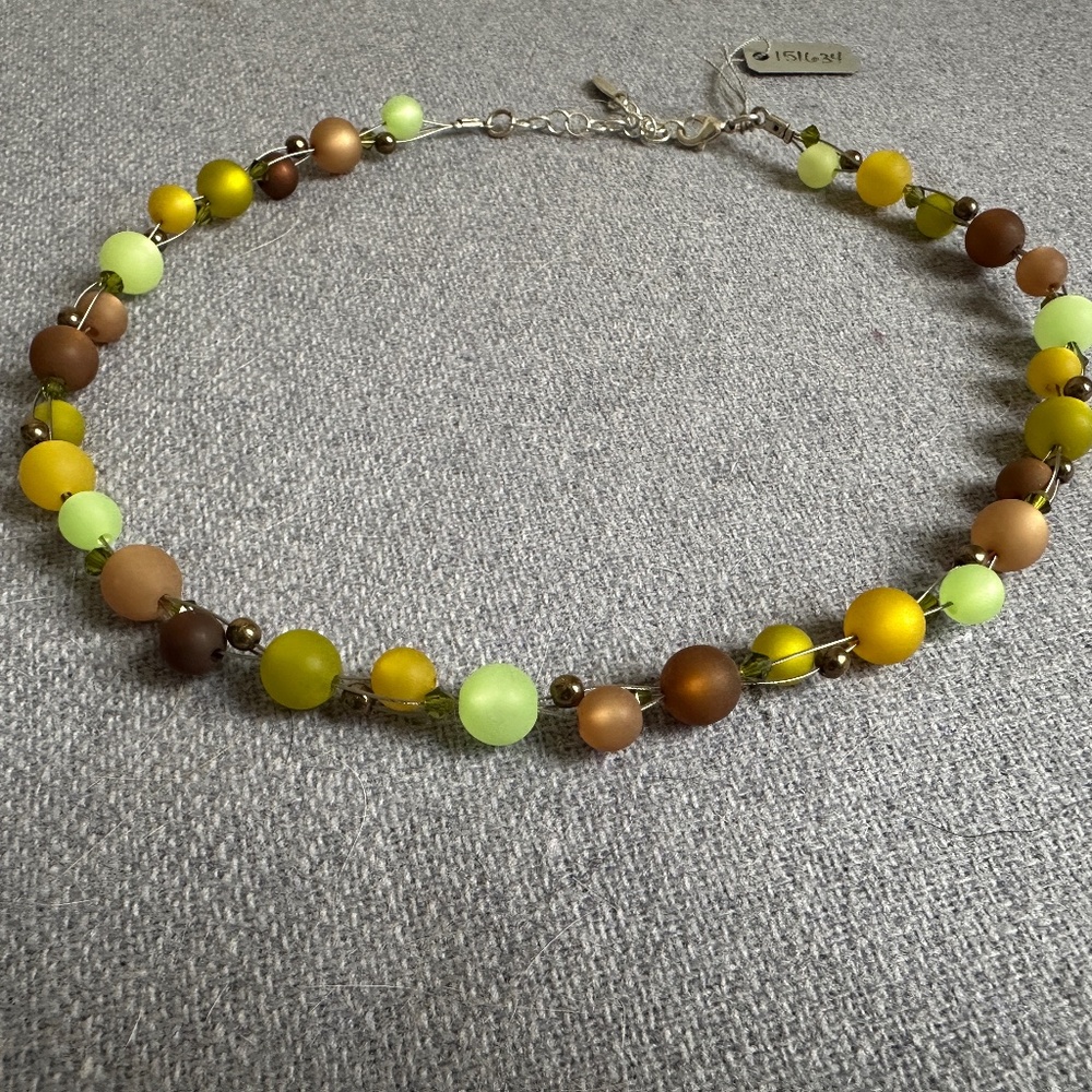 ADI Modeschmuck Beaded Necklace Multi Strand Woven Gold Olive PMA